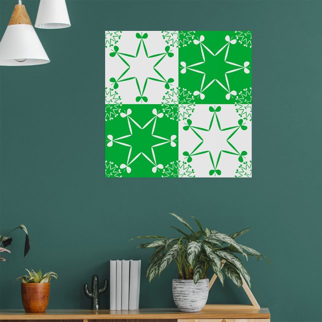 St Patricks Day Green Clover Star Geometric Poster (Creator Uploaded)