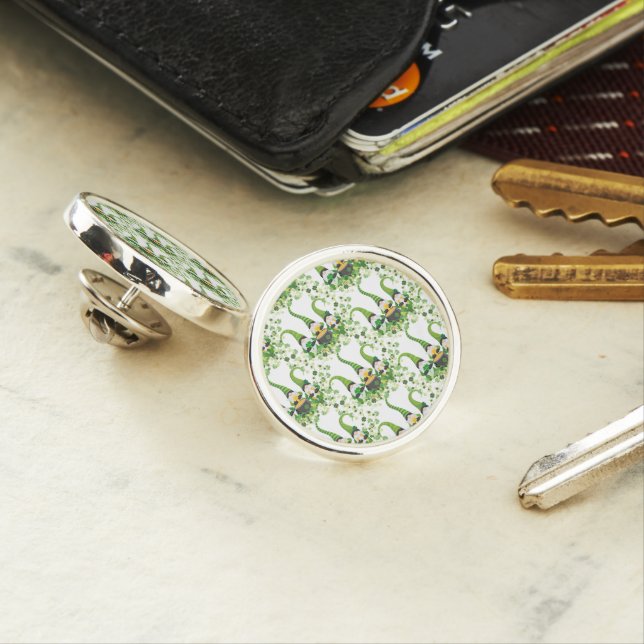 St Patricks Day Green Clovers Old Leprechaun Lapel Pin (In Situ)