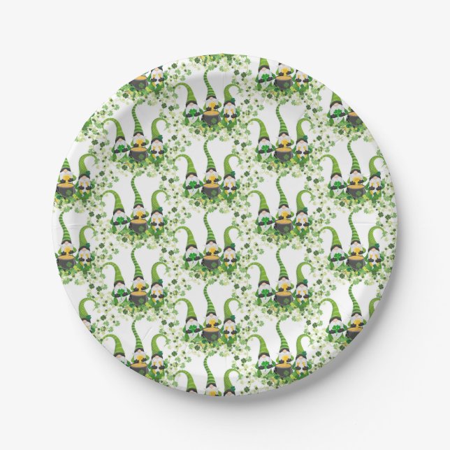 St Patricks Day Green Clovers Old Leprechaun Paper Plates (Front)