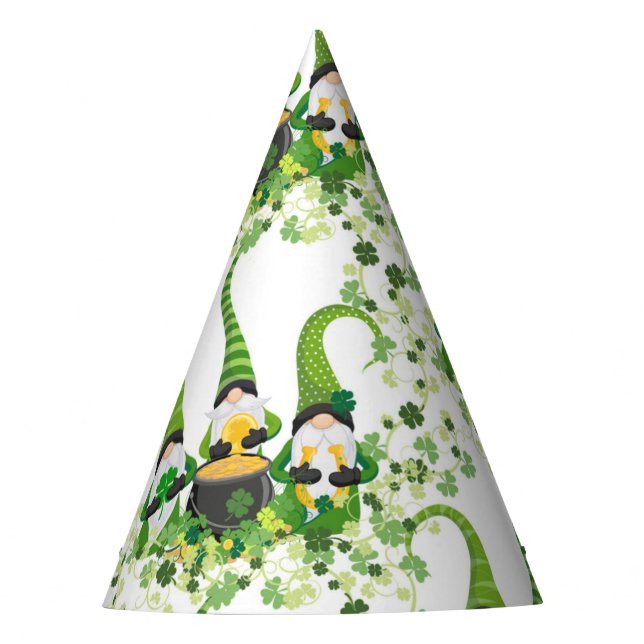 St Patricks Day Green Clovers Old Leprechaun Party Hat (Front)