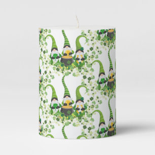 St Patricks Day Green Clovers Old Leprechaun Pillar Candle
