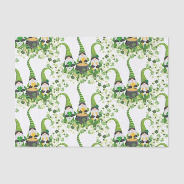 St Patricks Day Green Clovers Old Leprechaun Tissue Paper (Front)
