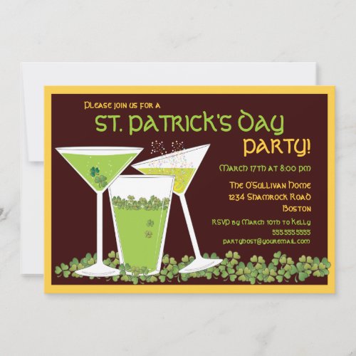 St. Patrick's Day Green Cocktails &amp; Beer 5x7 Paper Invitation Card