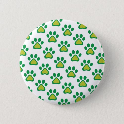 St Patricks Day Green Dog Paw Shamrock Pattern Button