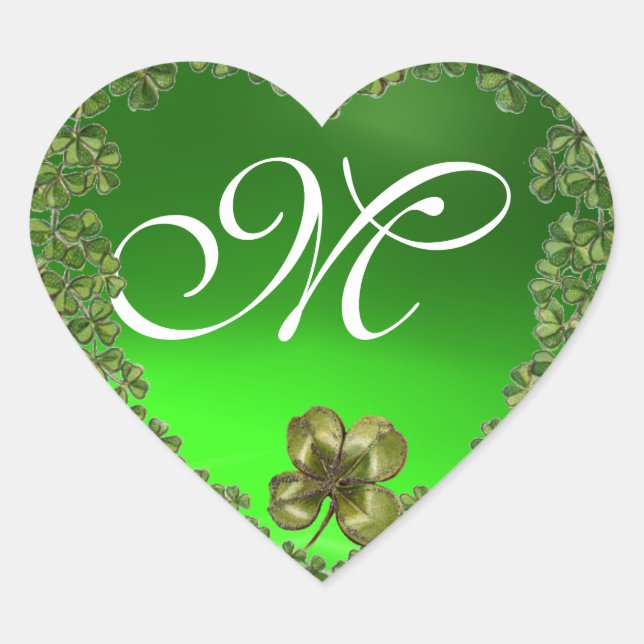 ST.PATRICK'S DAY GREEN EMERALD GEM SHAMROCK HEART HEART STICKER (Front)