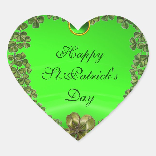 ST.PATRICK'S DAY GREEN EMERALD GEM SHAMROCK HEART HEART STICKER (Front)