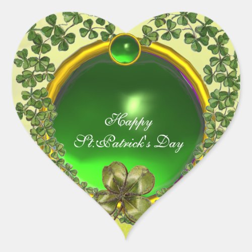 STPATRICKS DAY GREEN EMERALD GEM SHAMROCK HEART HEART STICKER