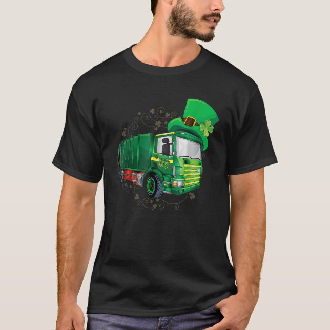St Patrick's Day Green Garbage Truck Men Women Boy T-Shirt (Front)