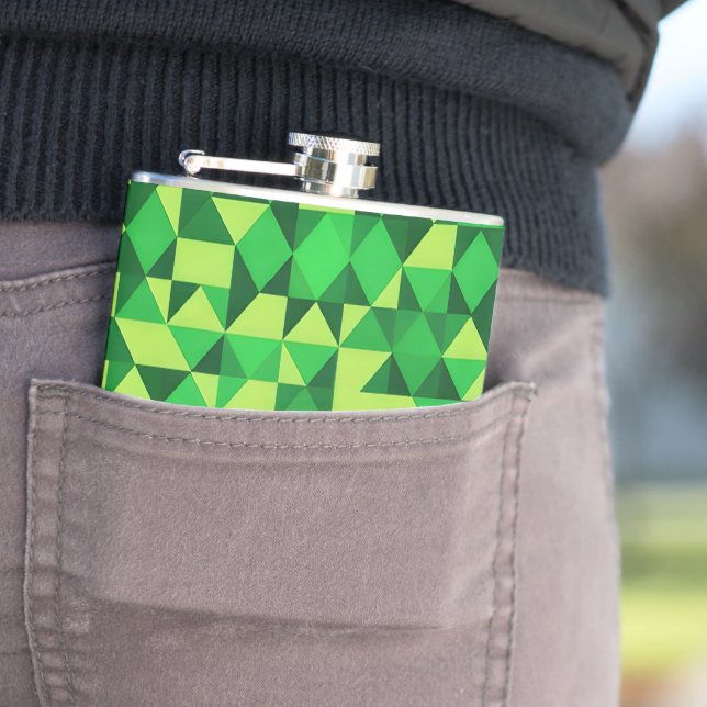 St. Patrick's Day Green Geometric Pattern Flask (In Situ)