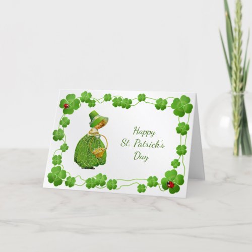 St Patricks Day Green Girl Shamrocks Holiday Card