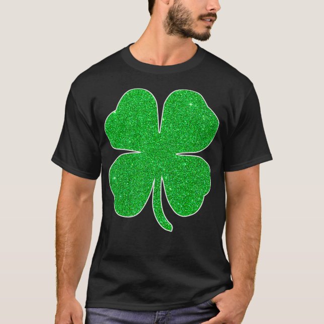 St Patricks Day Green Glitter Clover Shamrock T-Shirt (Front)