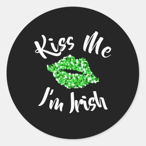 St Patricks Day Green Glitter Kiss Me Im Irish Classic Round Sticker