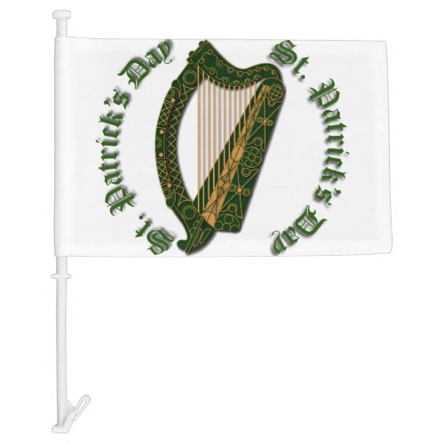St Patricks Day  Green Gold Harp _ Car Flag
