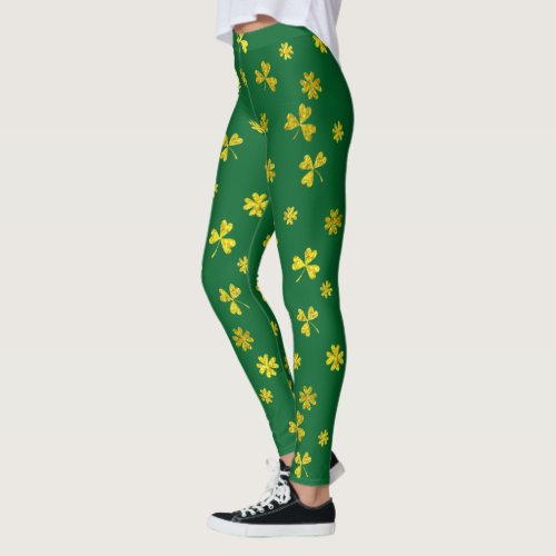 St Patricks Day Green Gold Irish Shamrocks Leggings