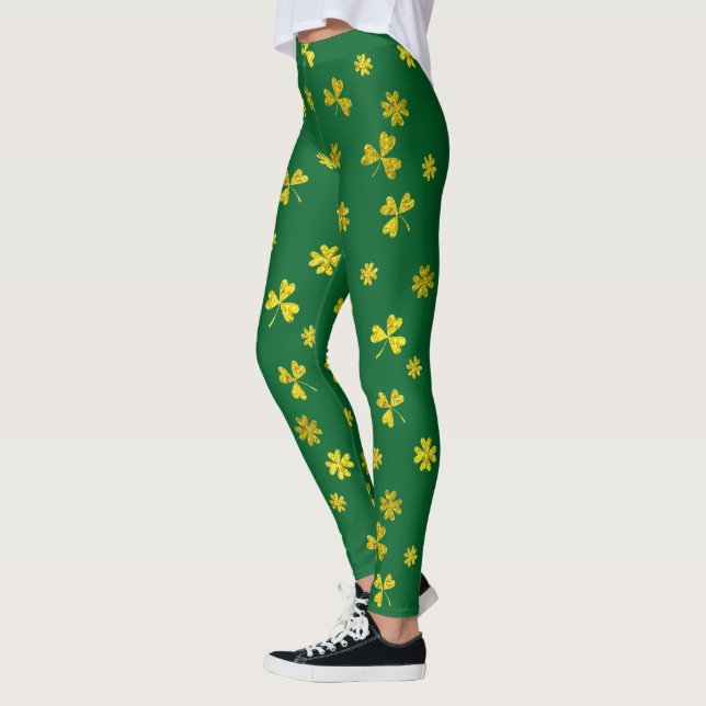 St Patrick's Day Green Gold Irish Shamrocks Leggings (Left)