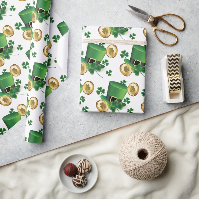St. Patrick's Day Green Hat Shamrock Vine Irish Wrapping Paper (Crafts)
