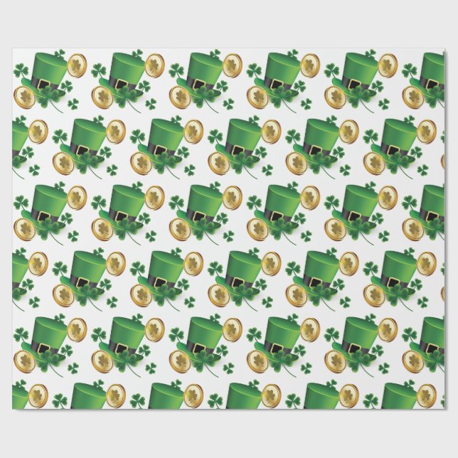 St. Patrick's Day Green Hat Shamrock Vine Irish Wrapping Paper (Flat)
