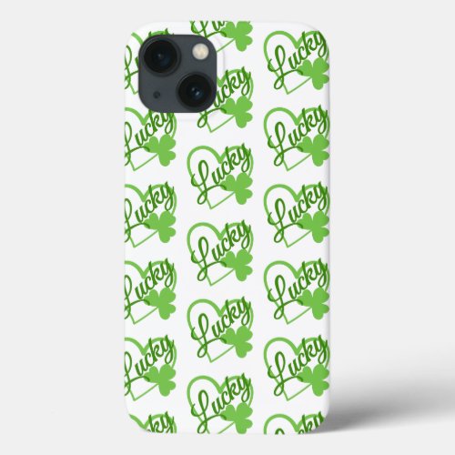 St Patricks Day Green Heart Lucky Shamrock Clover iPhone 13 Case