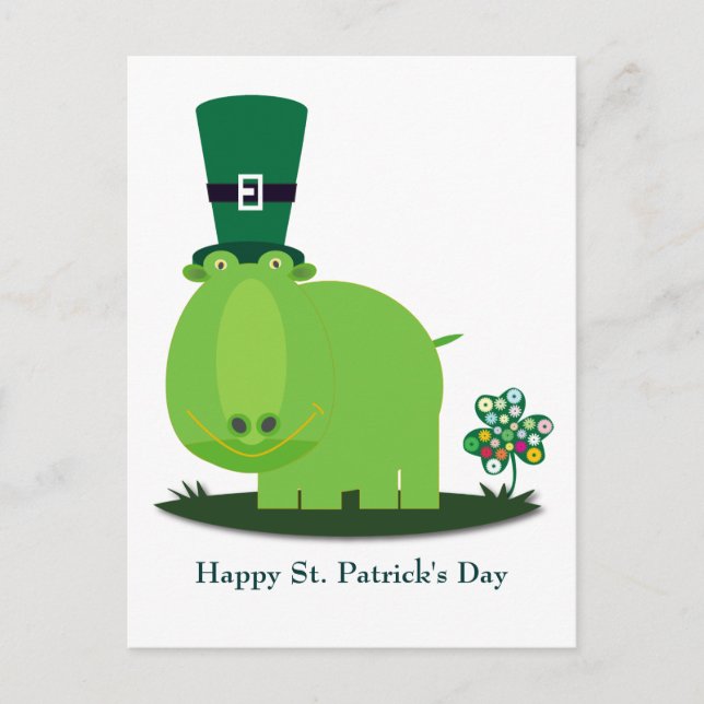 St Patrick's day: Green HIPPO Postcard (Front)