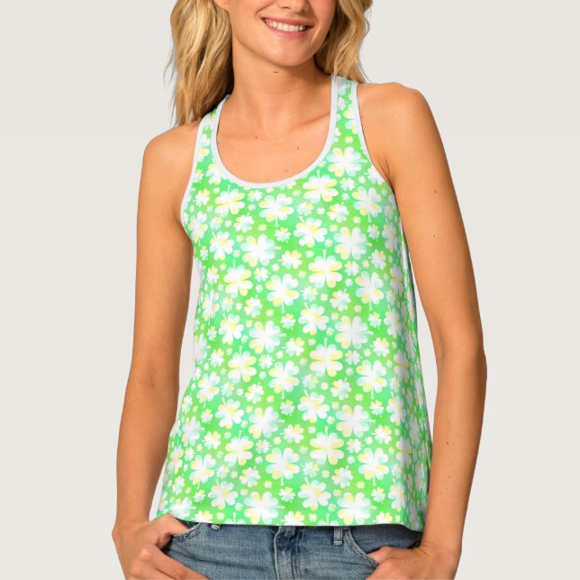 St Patricks Day Green Irish Clovers Shamrocks Tank Top (Front)
