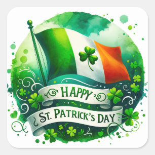 St Patricks Day Green Irish Flag Illustration Square Sticker