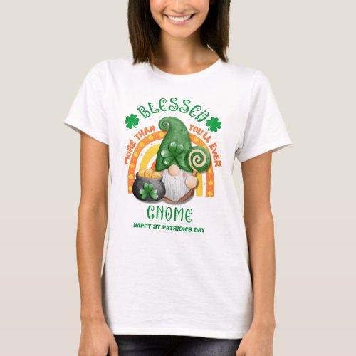 St Patricks Day Green Irish Gnome BLESSED T_Shirt