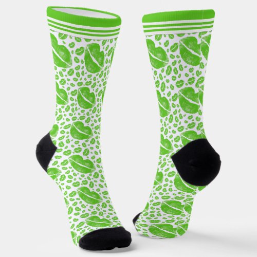 St Patricks Day Green Irish Lips Random Pattern Socks
