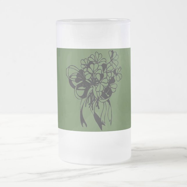 St. Patrick's Day Green Irish Shamrock Bouquet  Frosted Glass Beer Mug (Center)