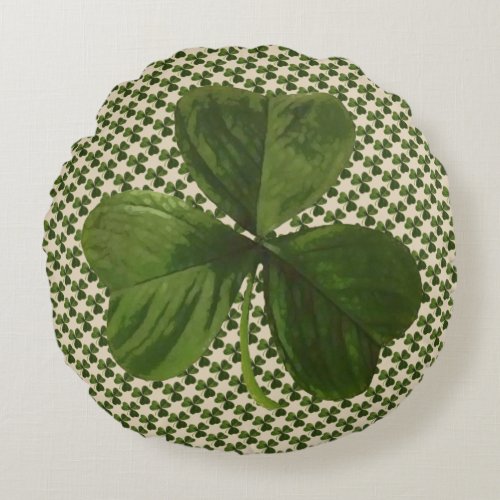 St Patricks Day Green Irish Shamrock Pattern Round Pillow