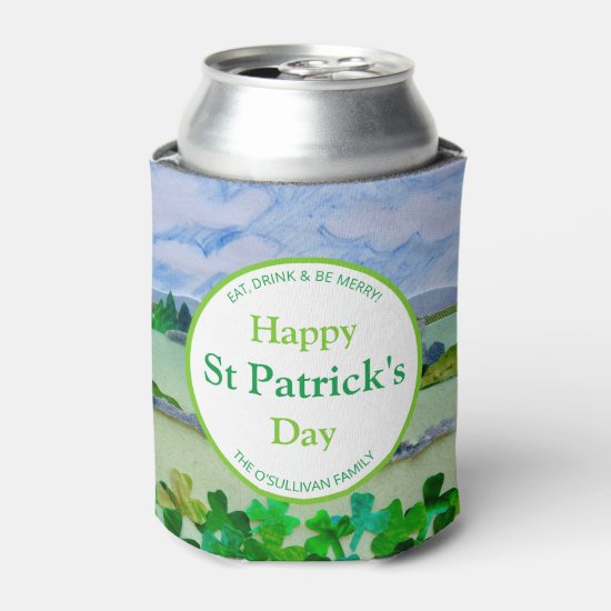 St Patrick's Day Green Irish Shamrock Personalized Can Cooler