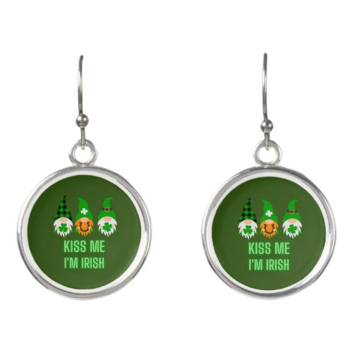 St Patricks Day Green Kiss Me Im Irish Gnomes  Earrings