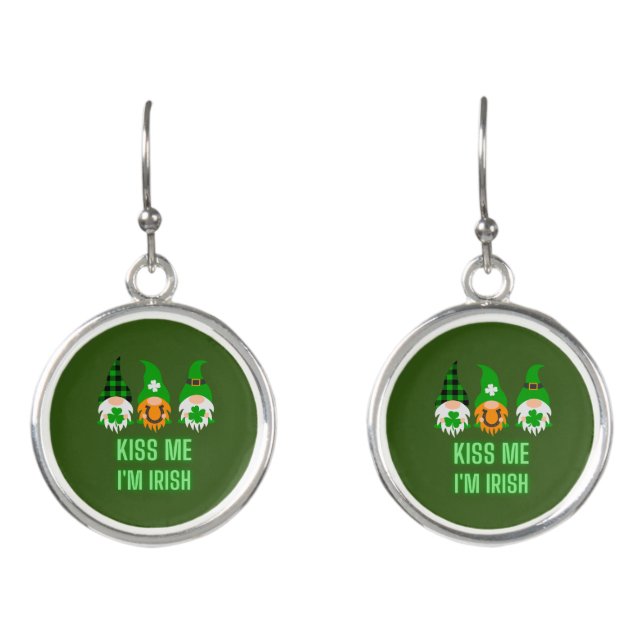 St. Patrick's Day Green Kiss Me I'm Irish Gnomes  Earrings (Front)