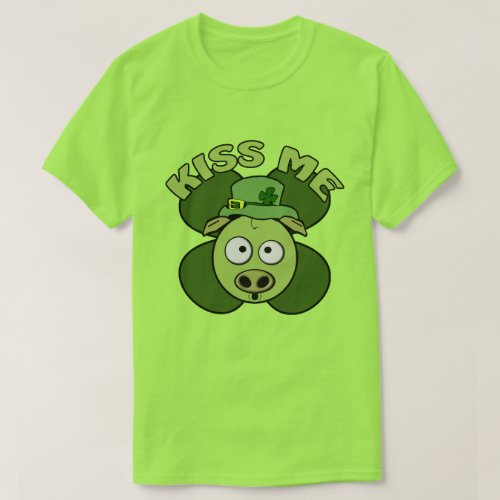St Patricks Day Green Kiss Me Pig T-Shirt - Funny and cute St. Patrick's Day green leprechaun pig design for Saint Paddys Day
