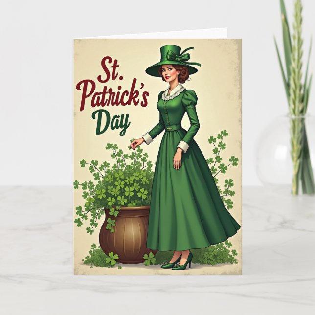St Patricks Day Green Lady Card (Front)