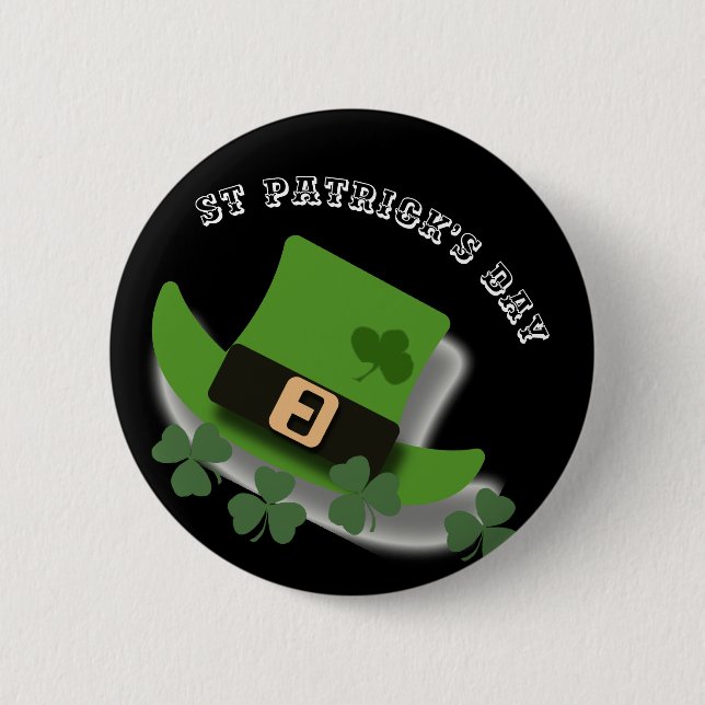 St Patricks Day Green Leprchaun Hat and Shamrock Button (Front)