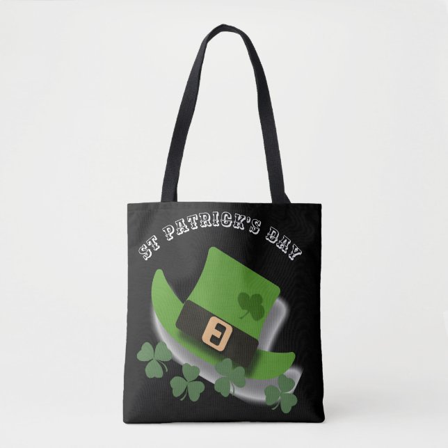 St Patricks Day Green Leprchaun Hat and Shamrock  Tote Bag (Front)