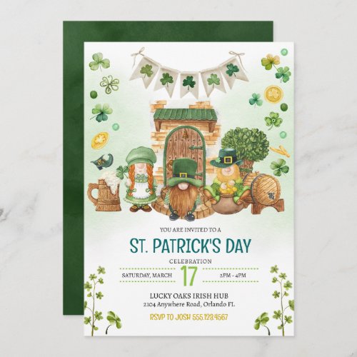 St Patricks Day Green Leprechaun Gnomes Invitation