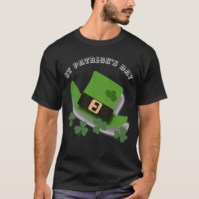 St Patricks Day Green Leprechaun Hat and Shamrock  T-Shirt (Front)