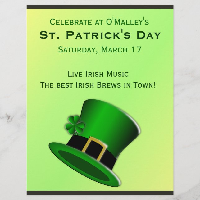 St Patrick's Day Green Leprechaun Hat Irish Pub Flyer (Front)