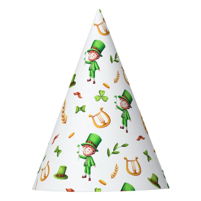 St. Patrick's Day Green Leprechaun Pattern Irish Party Hat (Front)