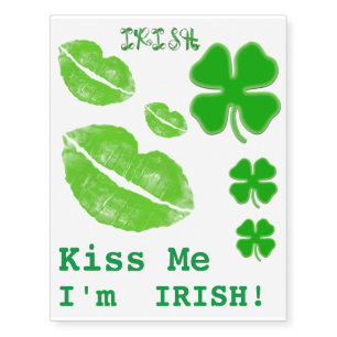 St Patrick's Day - Green Lips, Shamrocks Temporary Tattoos