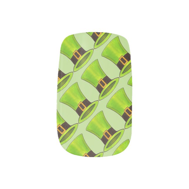 St. Patrick's Day Green Lucky Leprechaun Tophat Minx Nail Wraps (Left Thumb)