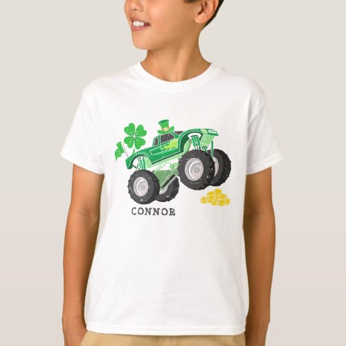 St Patricks Day Green Monster Truck Personalized T_Shirt
