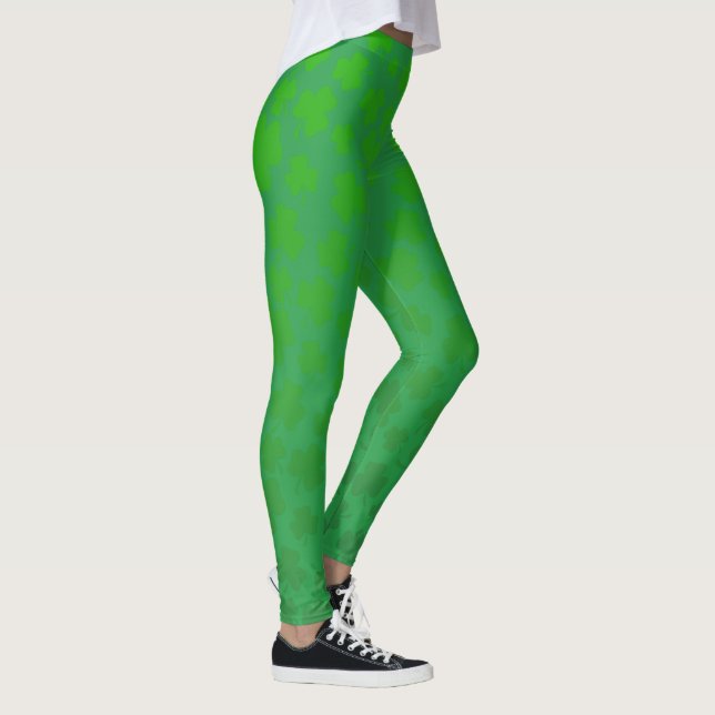 St. Patrick's Day Green Ombre Shamrock Design 2 Leggings (Right)
