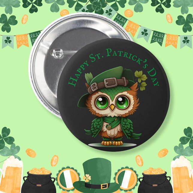 St. Patrick's Day Green Owl personalized  Button (St. Patrick's Day Green Owl personalized 6 Cm Round Badge)