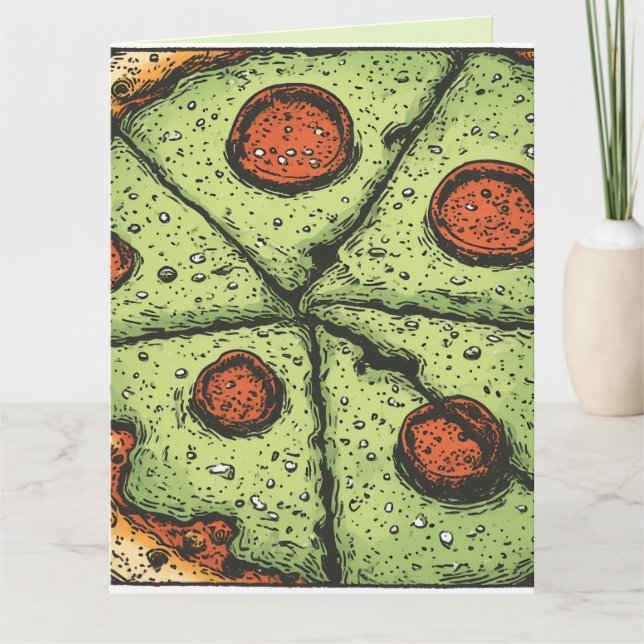 ST. PATRICK'S DAY GREEN PIZZA GREETING CARD (Front)