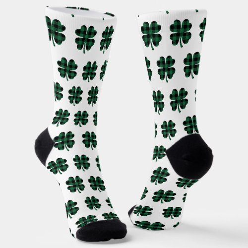 St Patricks Day Green Plaid Lucky Shamrocks Socks