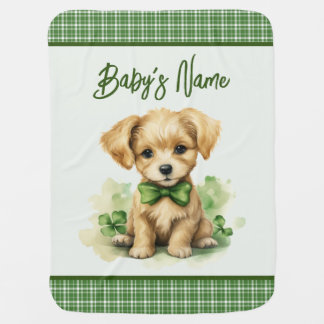 St. Patrick's Day Green Plaid Puppy Baby Blanket