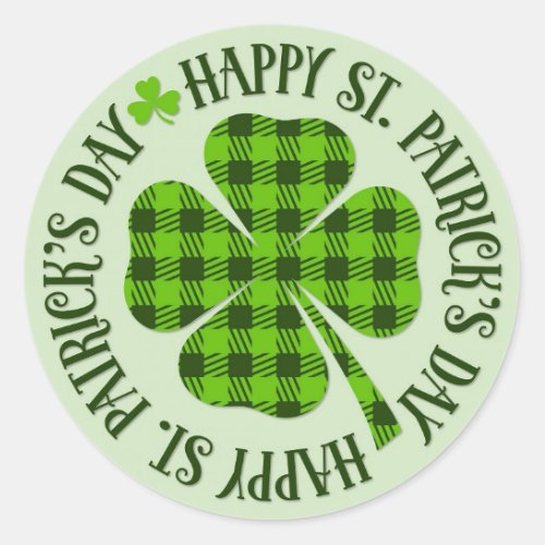 St Patricks Day Green Plaid Shamrock Clover Classic Round Sticker