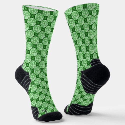 St Patricks Day Green Plaid Shamrock Pattern Socks